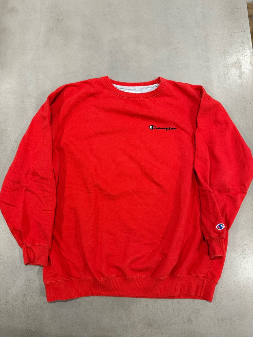 Champion Red Crewneck Sweatshirt with Script Logo